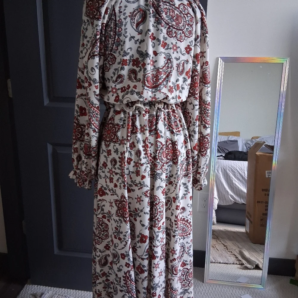 BANANA REPUBLIC V-Neck Peasant Handkerchief Hem Midi Dress - Picture 1 of 5